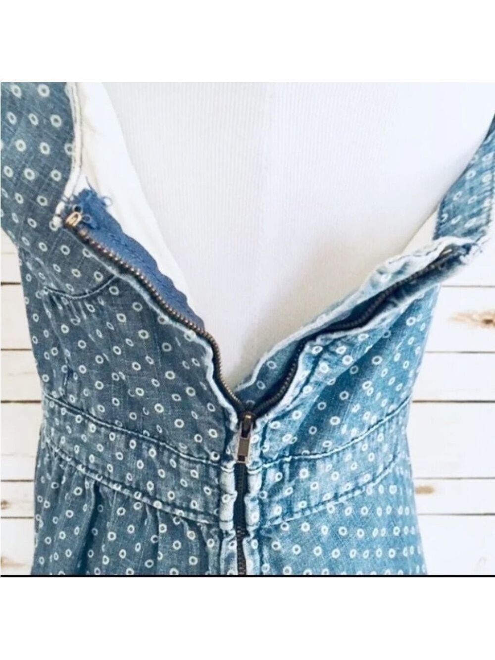 Mossimo Chambray Denim Polka Dot Mini Dress Sz Med - Picture 10 of 11